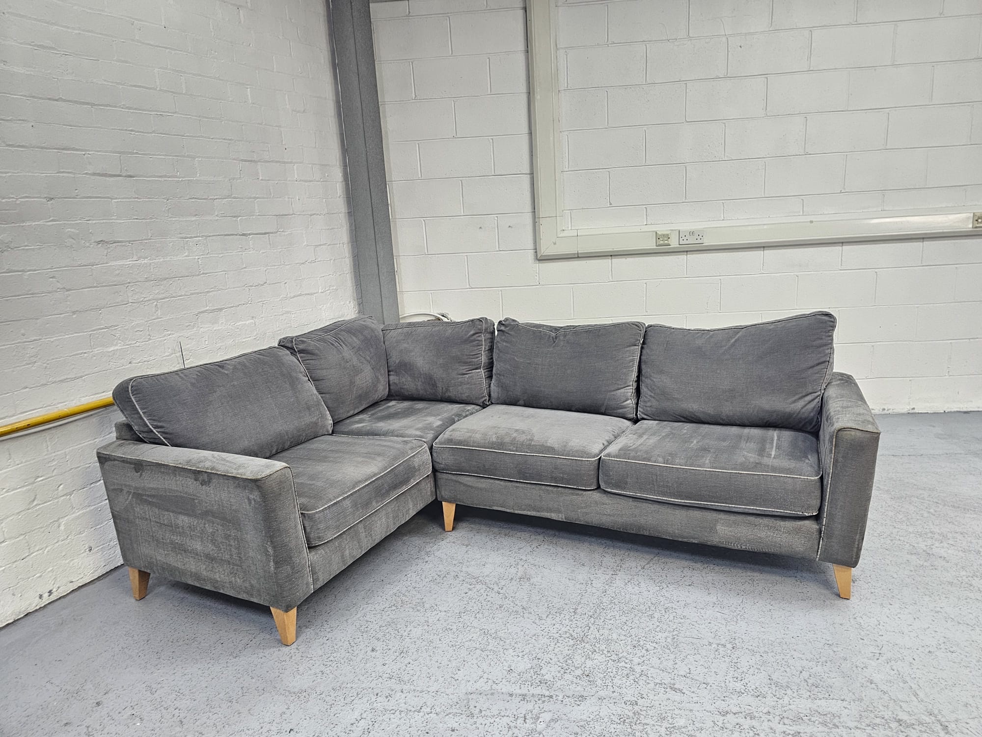 Grey suede deals sectional sofa