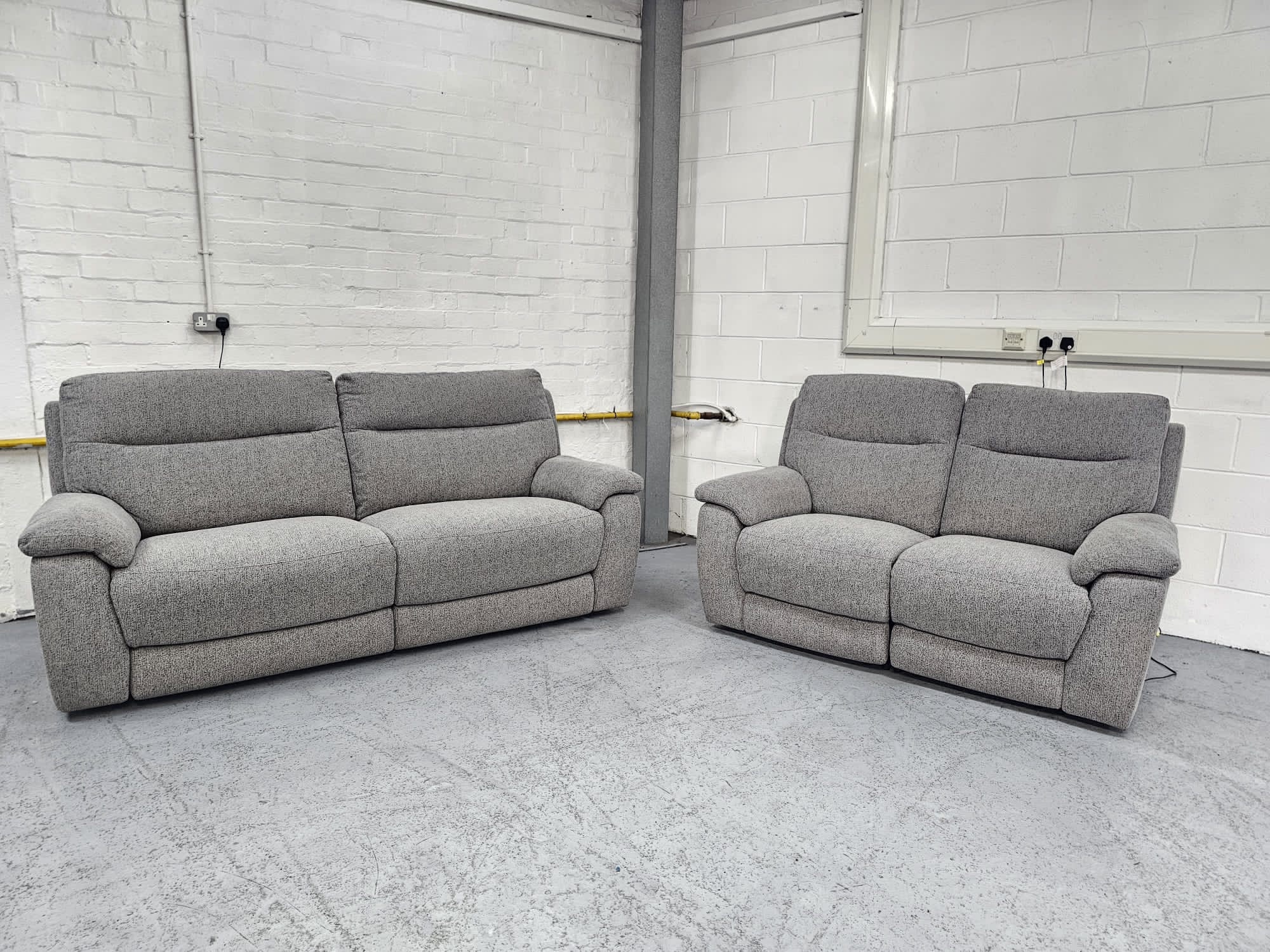 Dfs Grey Fabric 3 and 2 Seater Electric Recliner Sofas with USB