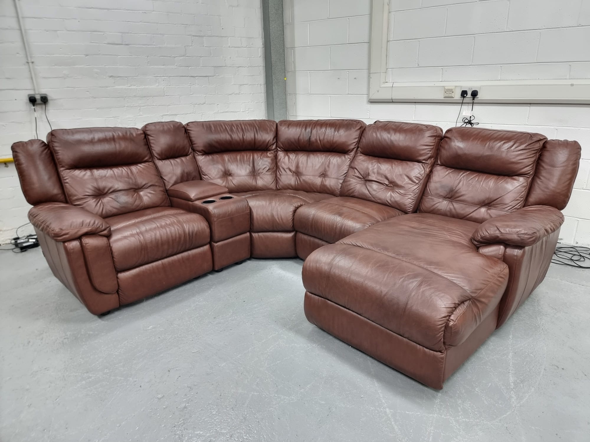 Lazyboy Leather Chaise Modular Corner Sofa with Cupholder Storage